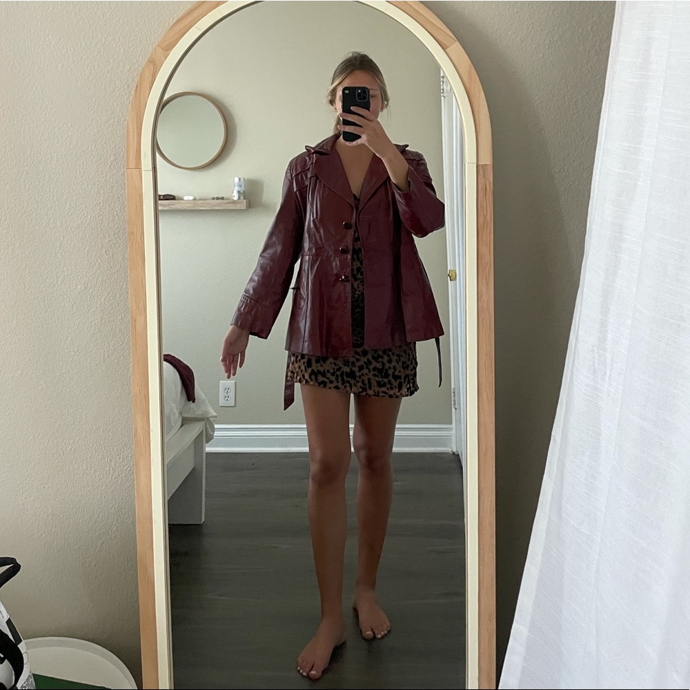 Vintage Burgundy Leather Blazer